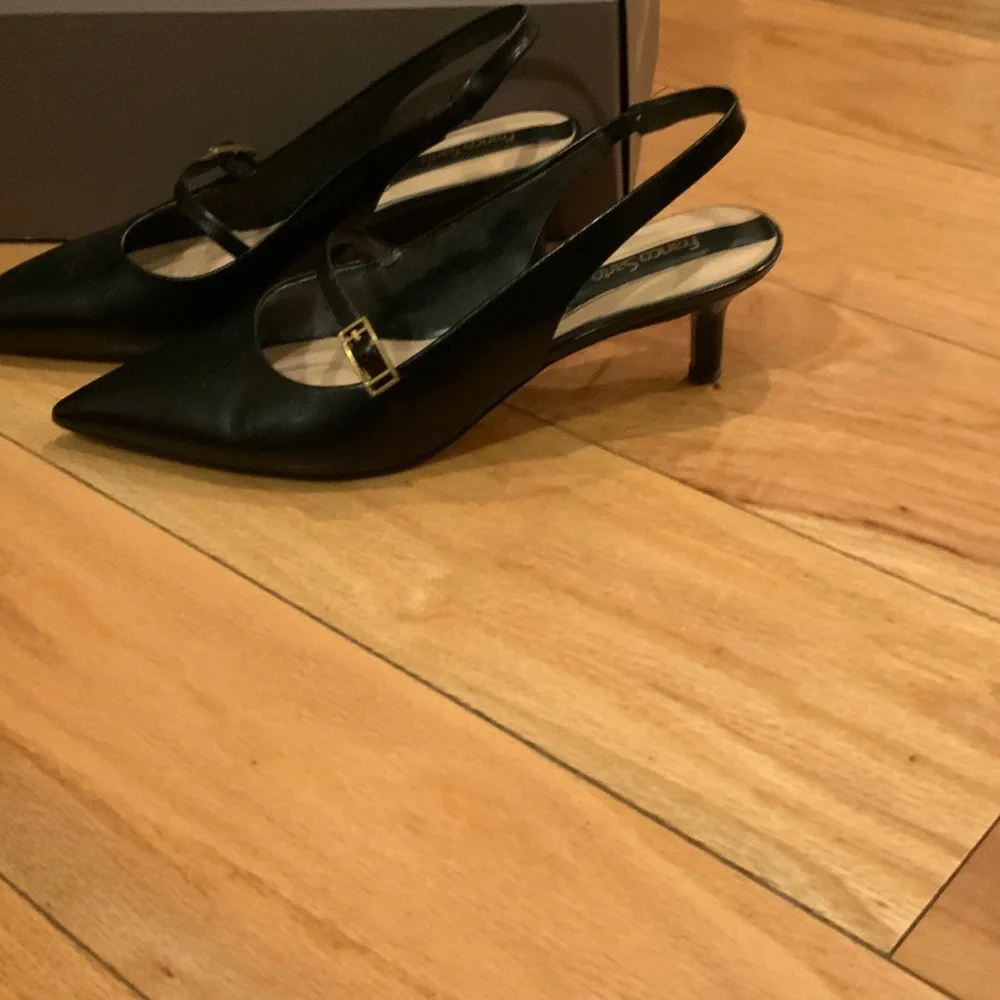 Franco Sarto Black Leather Slingback Heels - Picture 3 of 12